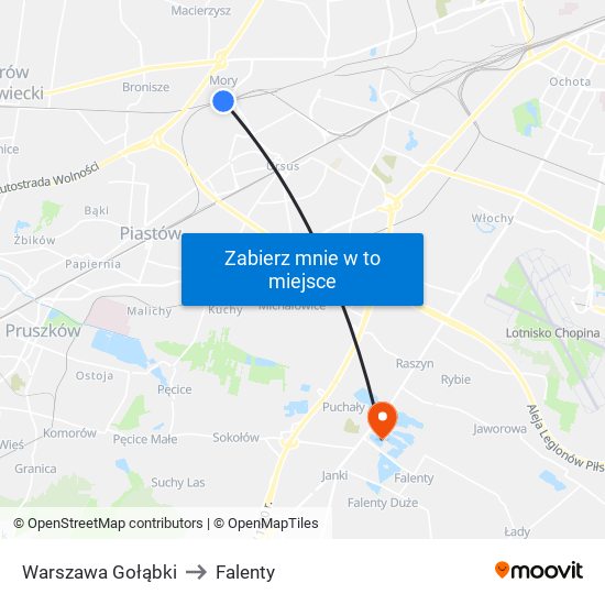 Warszawa Gołąbki to Falenty map