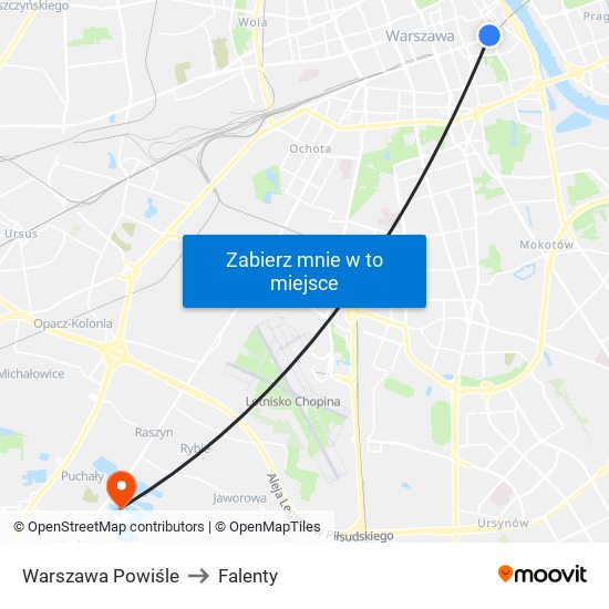 Warszawa Powiśle to Falenty map