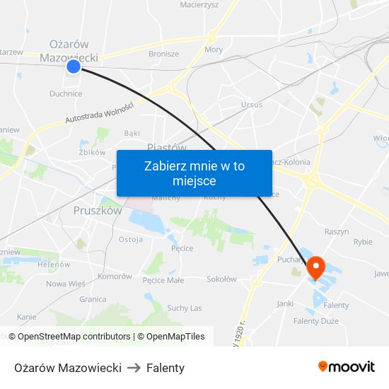 Ożarów Mazowiecki to Falenty map