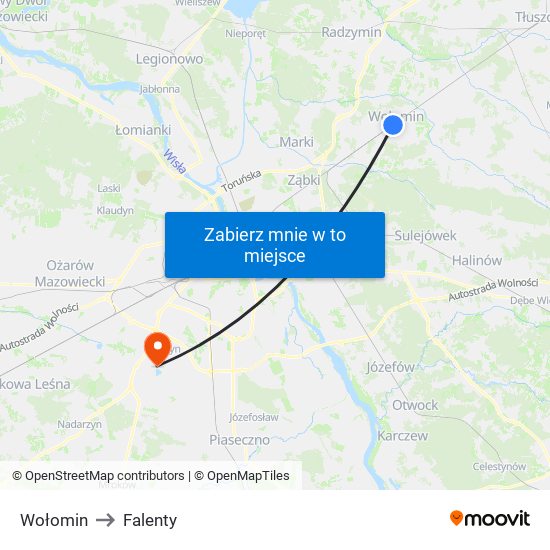 Wołomin to Falenty map