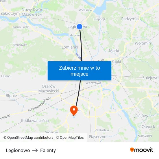 Legionowo to Falenty map