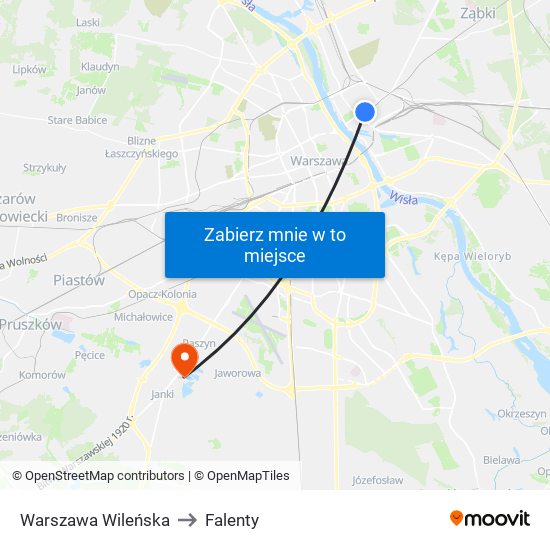 Warszawa Wileńska to Falenty map