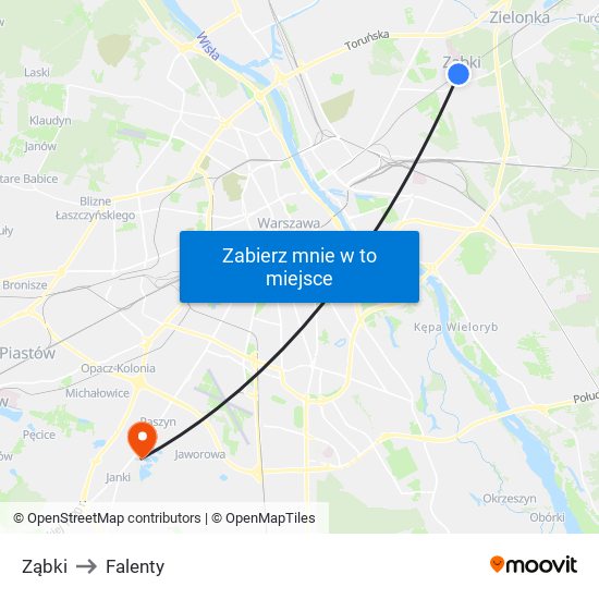 Ząbki to Falenty map