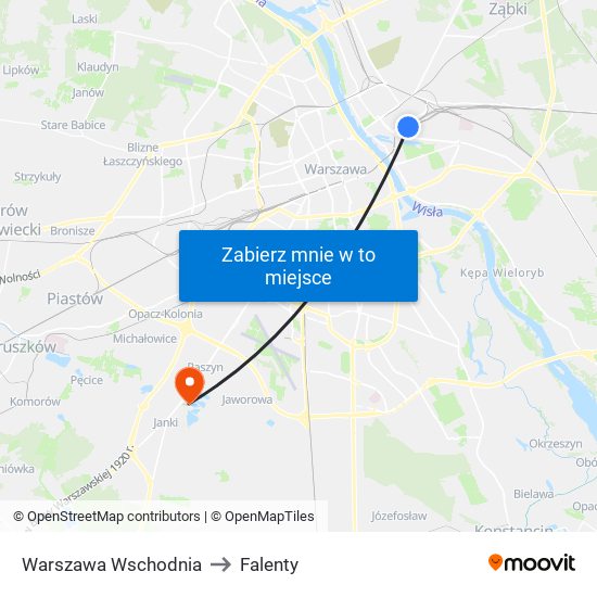 Warszawa Wschodnia to Falenty map