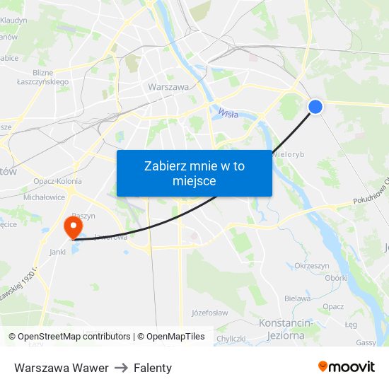 Warszawa Wawer to Falenty map