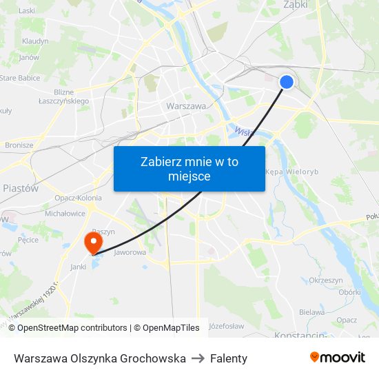 Warszawa Olszynka Grochowska to Falenty map