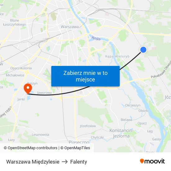 Warszawa Międzylesie to Falenty map