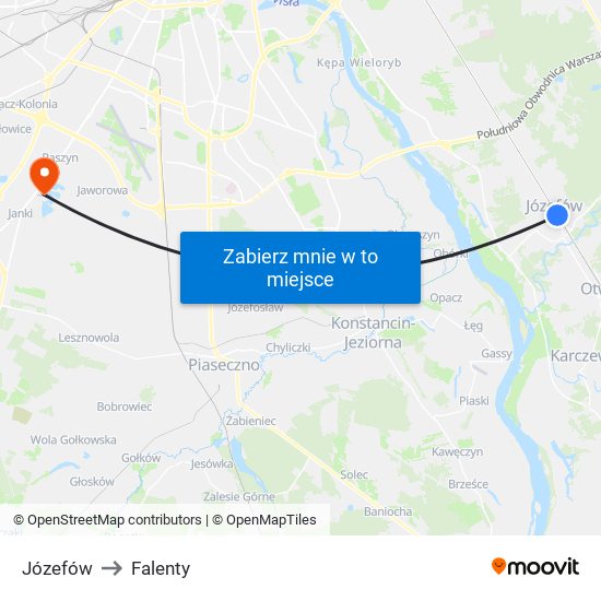 Józefów to Falenty map