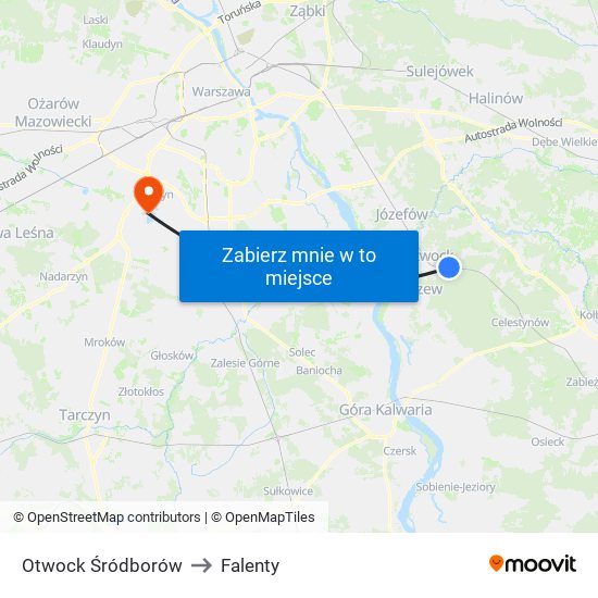 Otwock Śródborów to Falenty map