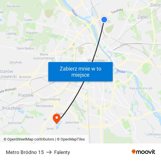 Metro Bródno 15 to Falenty map