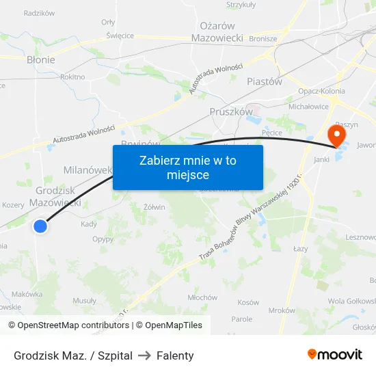 Grodzisk Maz. / Szpital to Falenty map