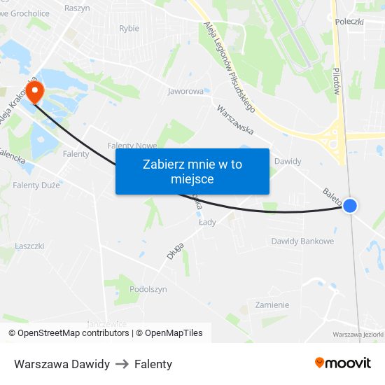 Warszawa Dawidy to Falenty map