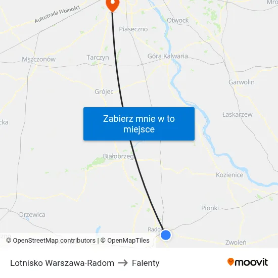 Lotnisko Warszawa-Radom to Falenty map