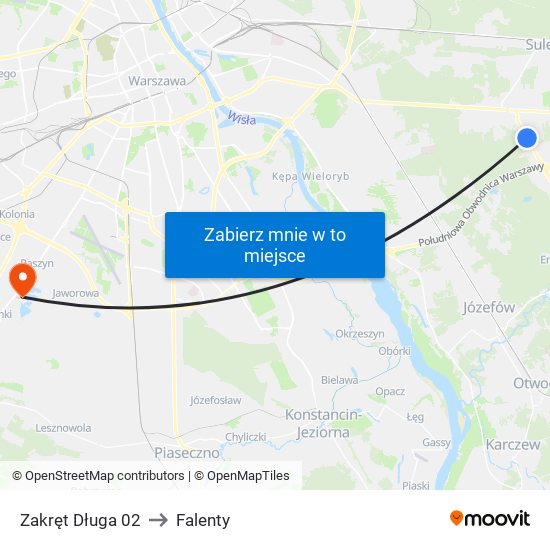 Zakręt Długa to Falenty map