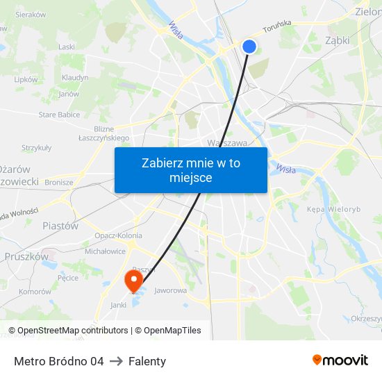 Metro Bródno to Falenty map