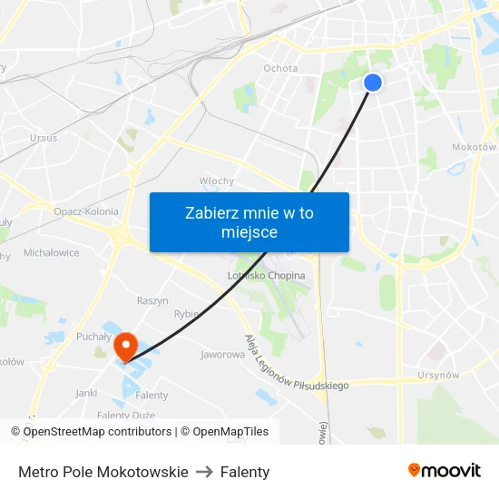 Metro Pole Mokotowskie to Falenty map