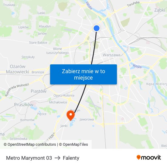 Metro Marymont to Falenty map