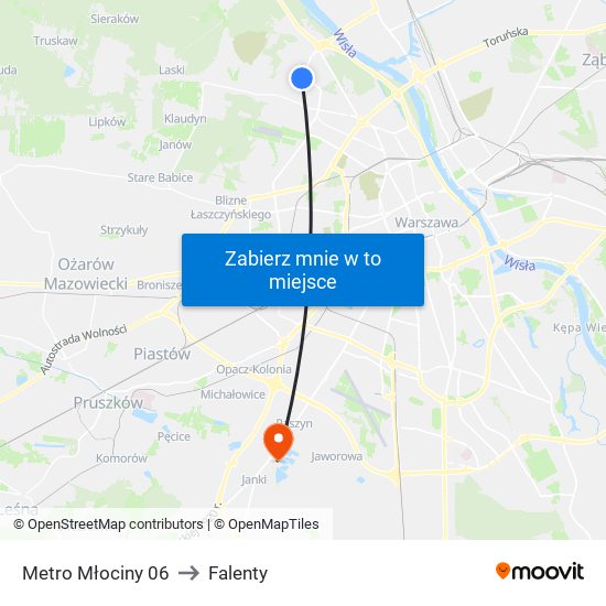 Metro Młociny to Falenty map