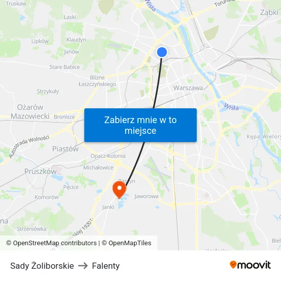 Sady Żoliborskie to Falenty map