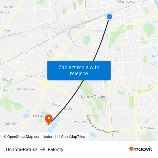 Ochota - Ratusz to Falenty map