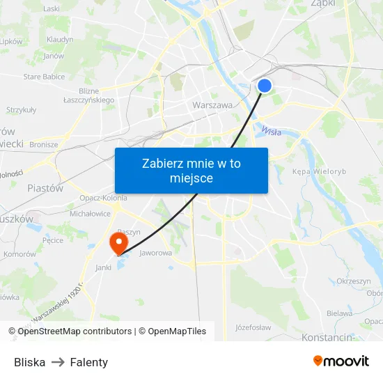 Bliska to Falenty map