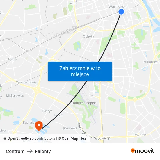 Centrum to Falenty map