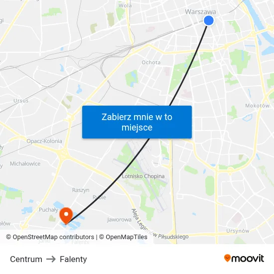 Centrum to Falenty map