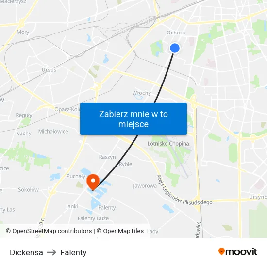Dickensa to Falenty map