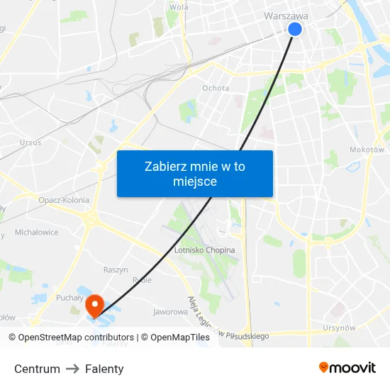 Centrum to Falenty map