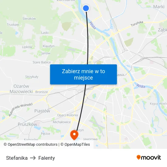 Stefanika to Falenty map