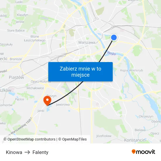 Kinowa to Falenty map