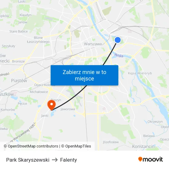 Park Skaryszewski to Falenty map