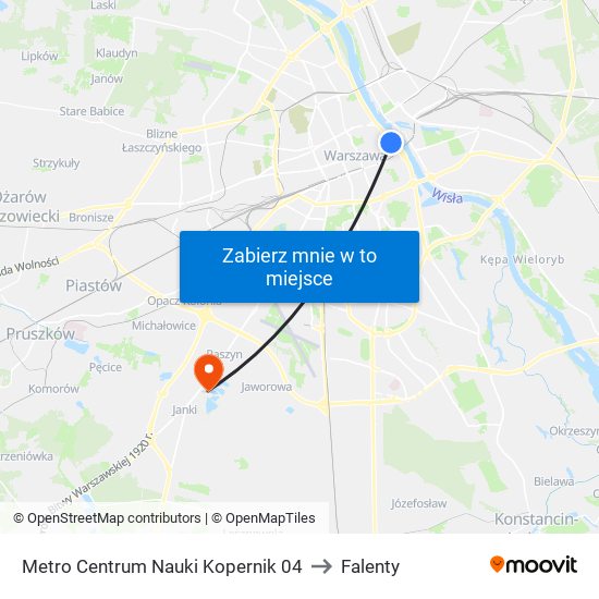 Metro Centrum Nauki Kopernik to Falenty map