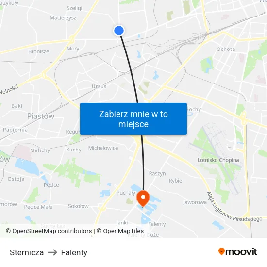 Sternicza to Falenty map