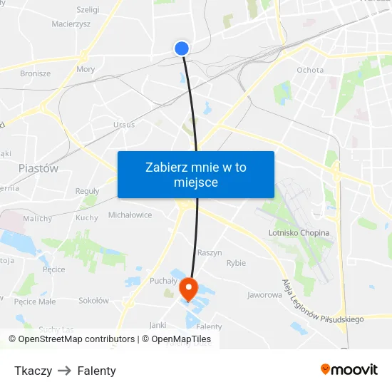 Tkaczy to Falenty map