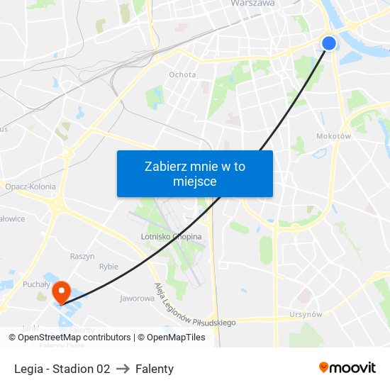 Legia - Stadion 02 to Falenty map