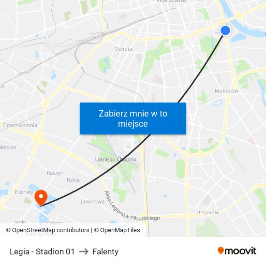 Legia-Stadion to Falenty map