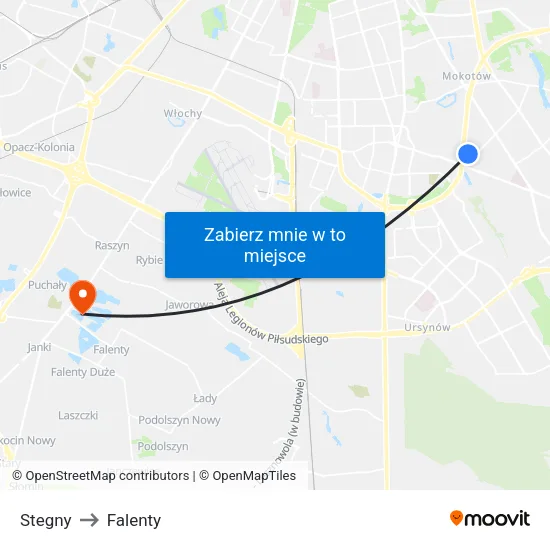 Stegny to Falenty map