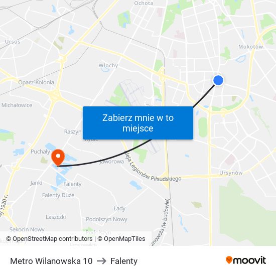 Metro Wilanowska 10 to Falenty map