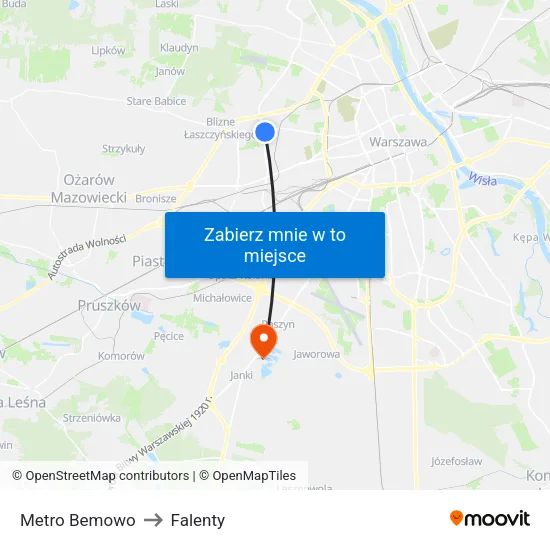 Metro Bemowo to Falenty map