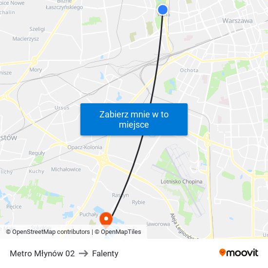 Metro Młynów to Falenty map