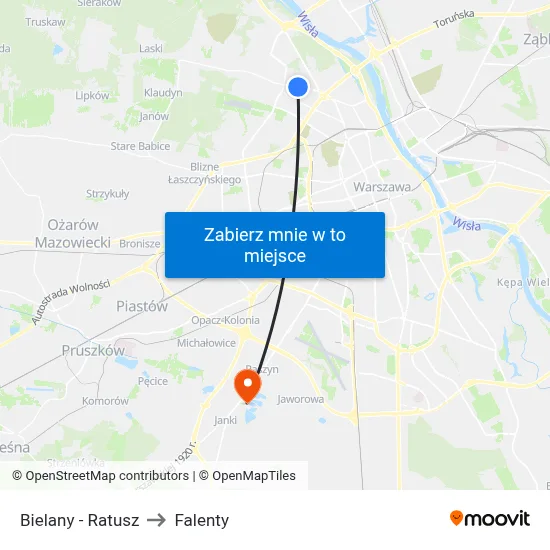 Bielany - Ratusz to Falenty map