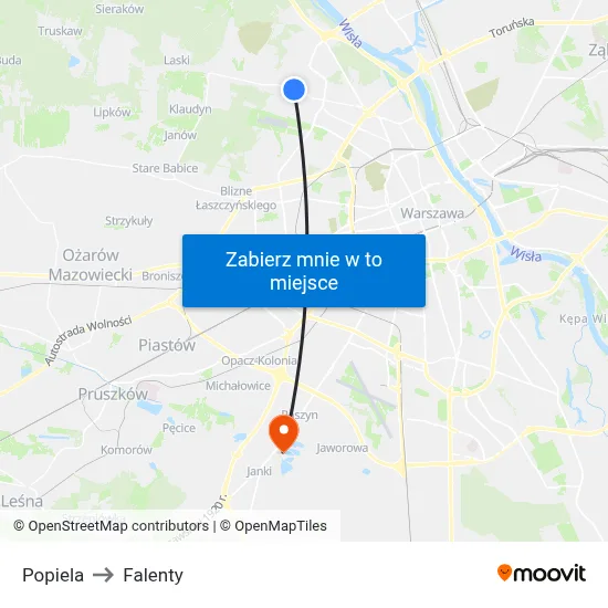 Popiela to Falenty map