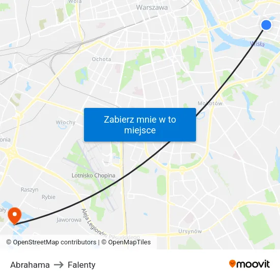 Abrahama to Falenty map