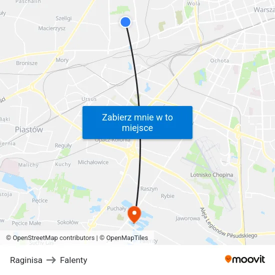 Raginisa to Falenty map