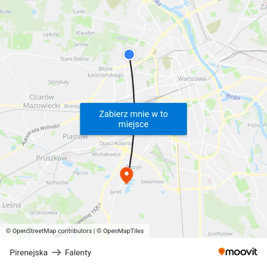 Pirenejska to Falenty map