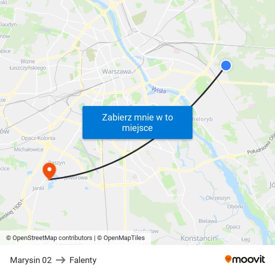 Marysin to Falenty map