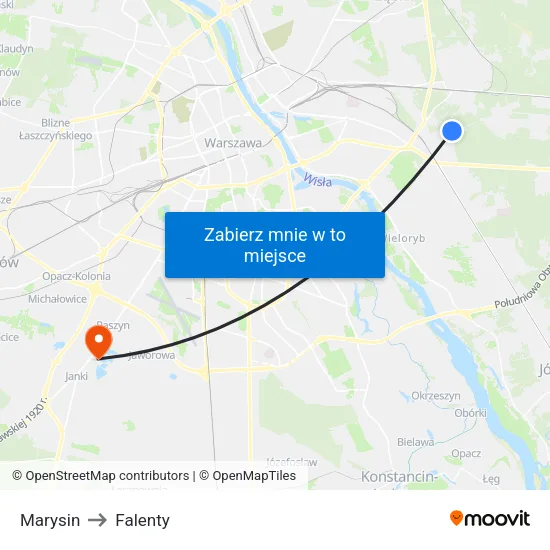 Marysin to Falenty map