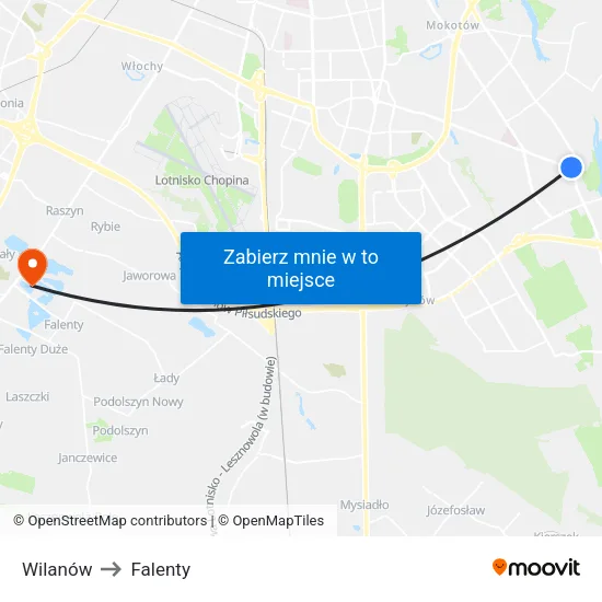 Wilanów to Falenty map