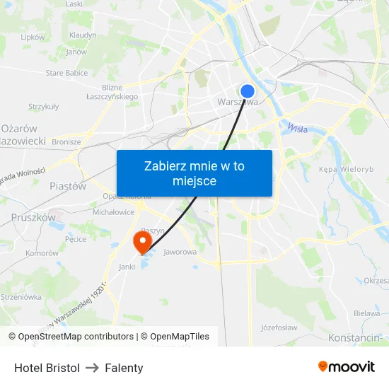 Hotel Bristol to Falenty map